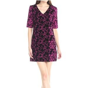 Plenty by Tracy Reese pink black velvet floral sheath dress size 12